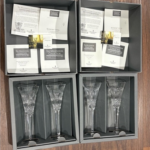 Waterford Crystal Millennium Collection Set of 4 Champagne Toasting Flute 2Boxes - Picture 1 of 9